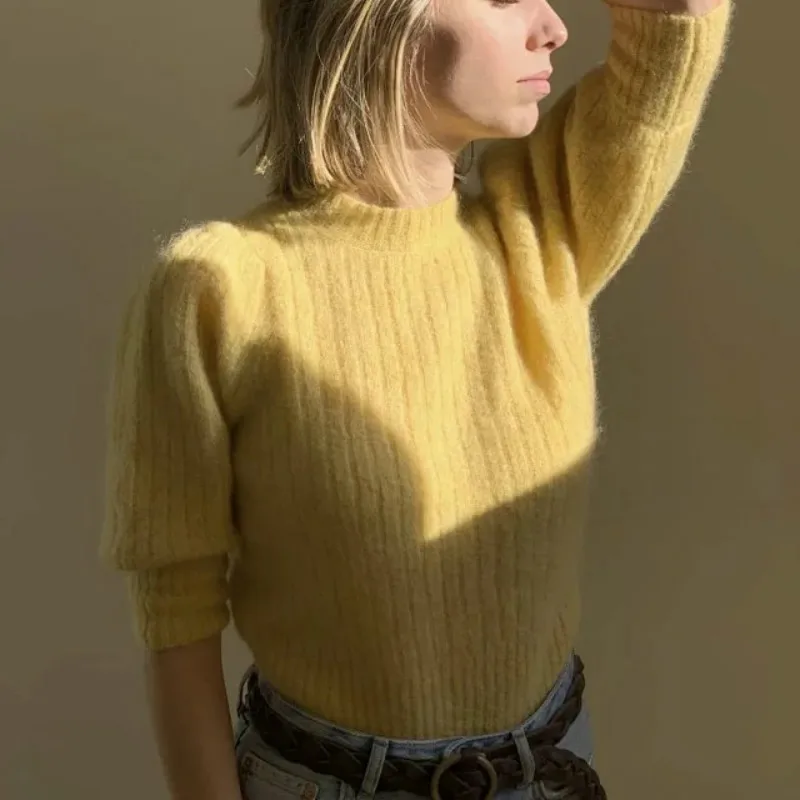 France Sexy Mohair Vintage Long Sleeve High-end Open Back Button Sweater Pullovers Knit Wool Fashion Sweaters Women | Женская одежда