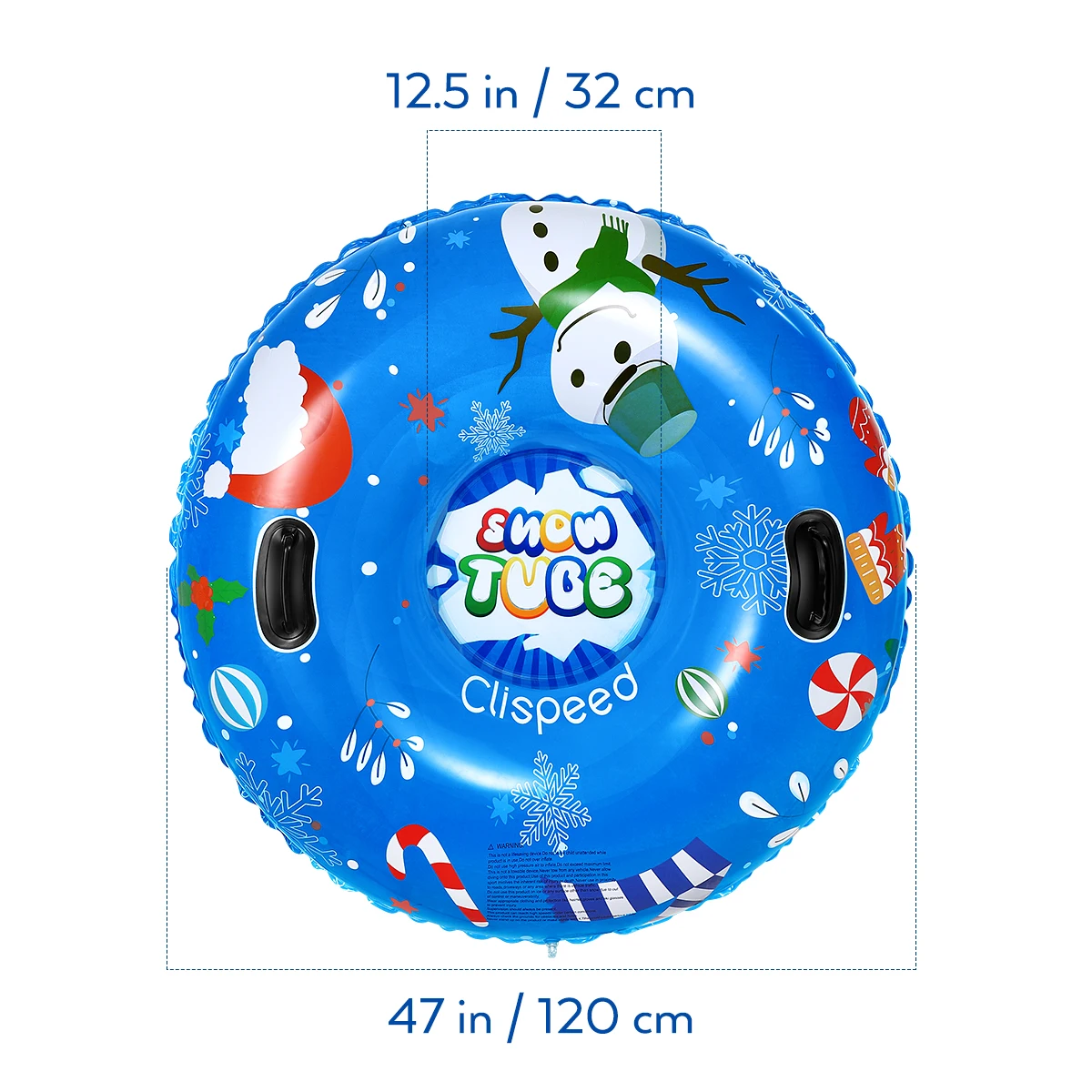 

120cm PVC Inflatable Snow Tube Snow Sled Winter Snow Ring with Handles for Skiing Skating Snow Games(Blue Snowman Pattern)