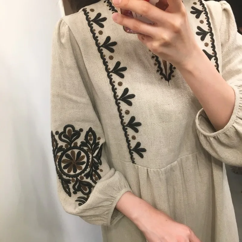 Женское винтажное платье-макси с вышивкой Gaganight повседневное свободное платье