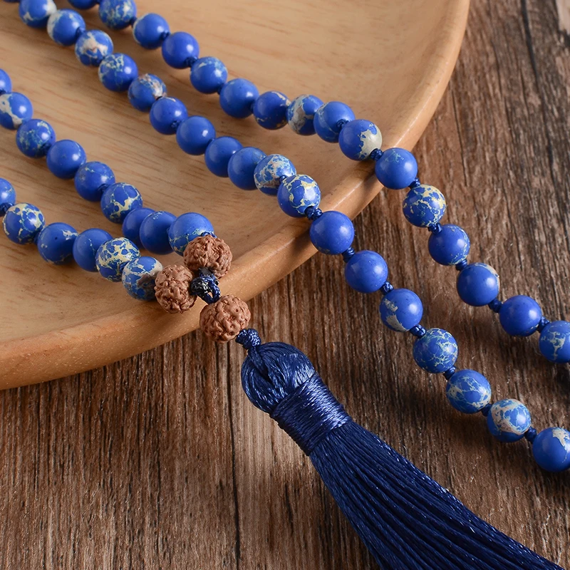 Rudraksha &amp натуральный камень с бусинами 108 Мала ожерелье медитация Йога Любовь