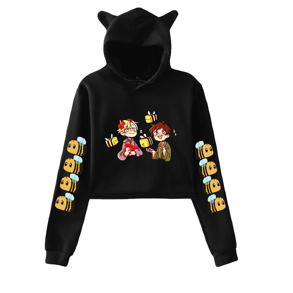 

Tubbo Dreamwastaken GeorgeNotFound Print Cat Cropped Hoodies Girl Long Sleeve Hooded Pullover Crop Tops Sweet Sexy Loose Tide