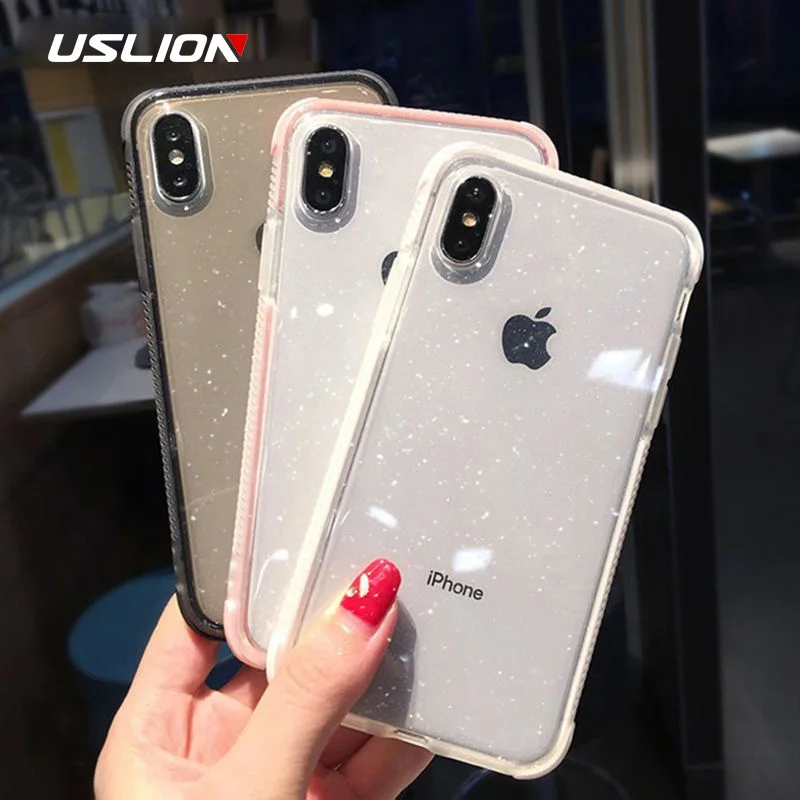Чехол для телефона USLION с блестками iPhone 11 Pro XS Max X XR противоударный прозрачный
