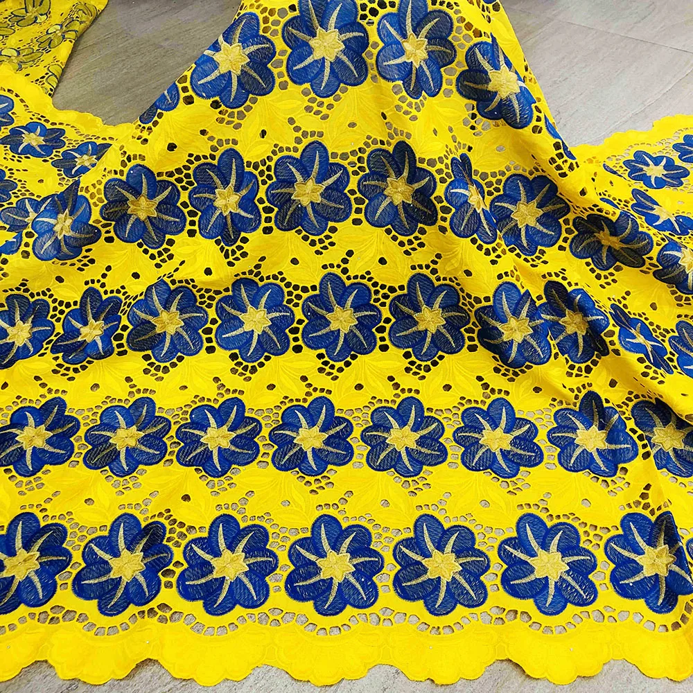 

Blue Flower design Swiss Voile Lace In Switzerland High quality African Cotton Lace Fabric 5 Yard Nigerian Lace Fabric For Dress
