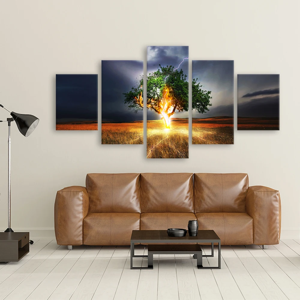 Modern Canvas Painting Poster lightning Thunder Season Trees Landscape Living Room Home Decor HD Printed Wall Art Pictures Frame | Дом и сад