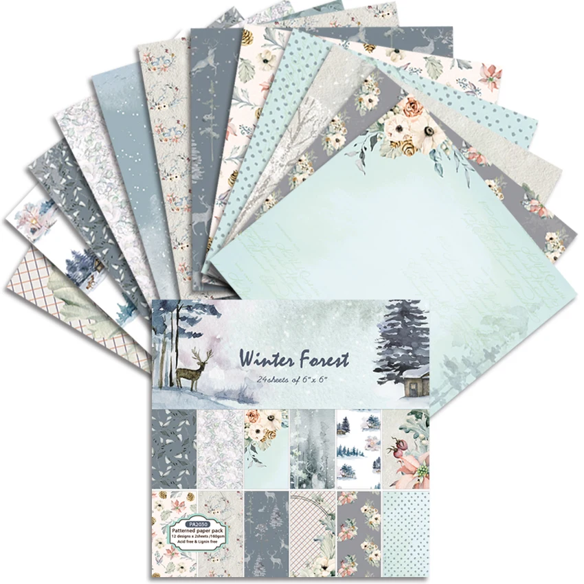 

24 sheets 6"X6" Winter Forest Patterned Paper Pad Scrapbook Paper Pack Handmade Paper Craft Background Pad Alinacraft