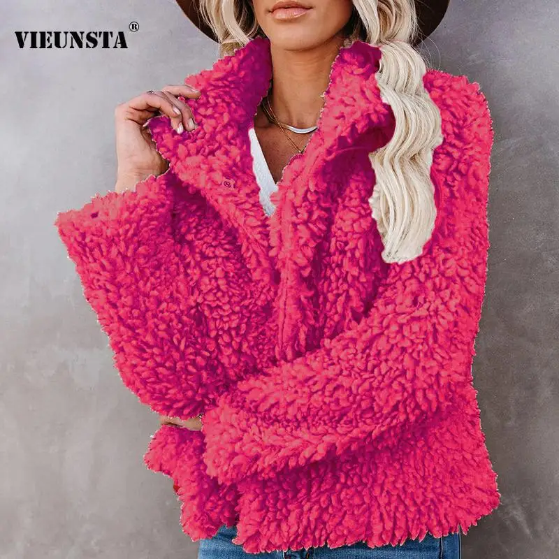 

Autumn Winter Soft Warm Furry Jacket Coats Women Fashion Turn-down Collar Open Tops Cardigan Elegant Solid Loose Overcoats Mujer