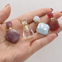 1pc natural stone amethysts perfume bottle connector rose quartzs fluorite essential oil diffuser charms pendant diy jewelry