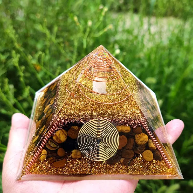 

Orgonite Pyramid Yellow Tiger Eye Natural Crystal Column Stones Meditation Therapy Pyramid Orgone Energy Healing Reiki Chakra