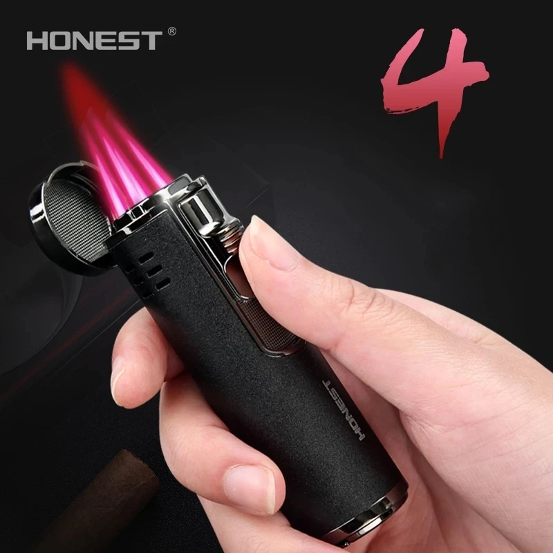 

New Windproof Four Nozzles Cigar Gas Lighters Jet Metal Torch Turbo Butane Cigarettes Lighter Spray Gun Gadgets Men Gift