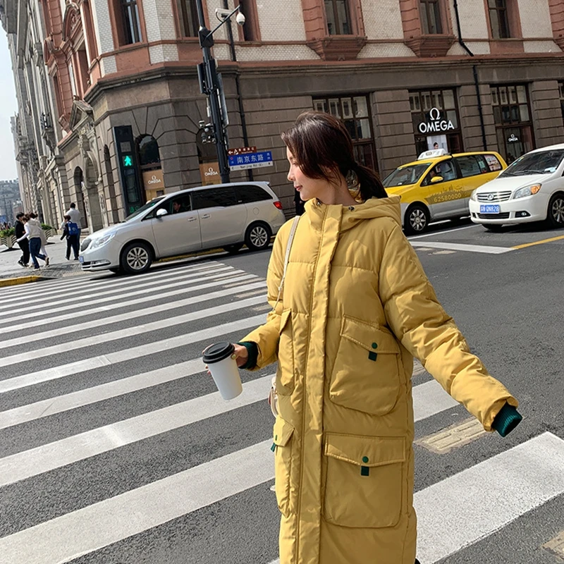 

2019 winter women down cotton-padded jacket female coat fashion hooded loose newest casual lady warm long black