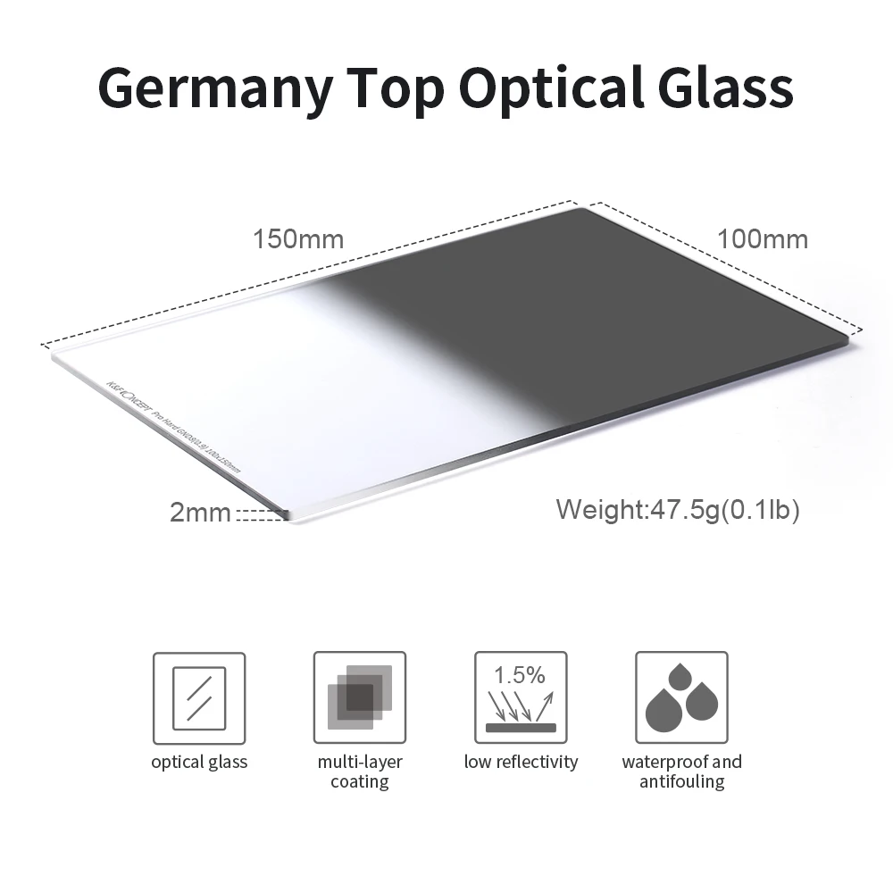 K & F CONCEPT 100*150*2 0 мм Pro Hard GND8 (0 9) квадратный фильтр 100 HD Оптическое стекло