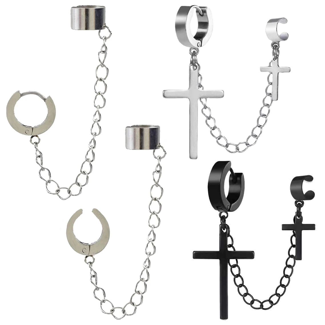 

Punk One-peice Tassel Clip Earrings Cross Hoop Earrings for Women Teens Men Ear Cuffs Alloy Hip Hop Jewelry Earing Metal Chain