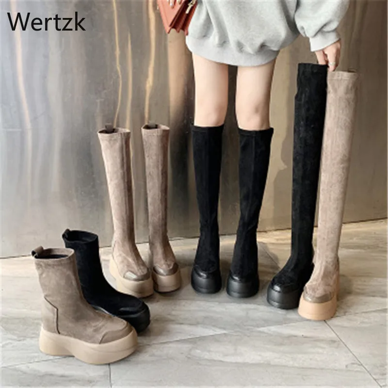 2019 новые сапоги на плоской платформе женская обувь узкие выше колена пикантные
