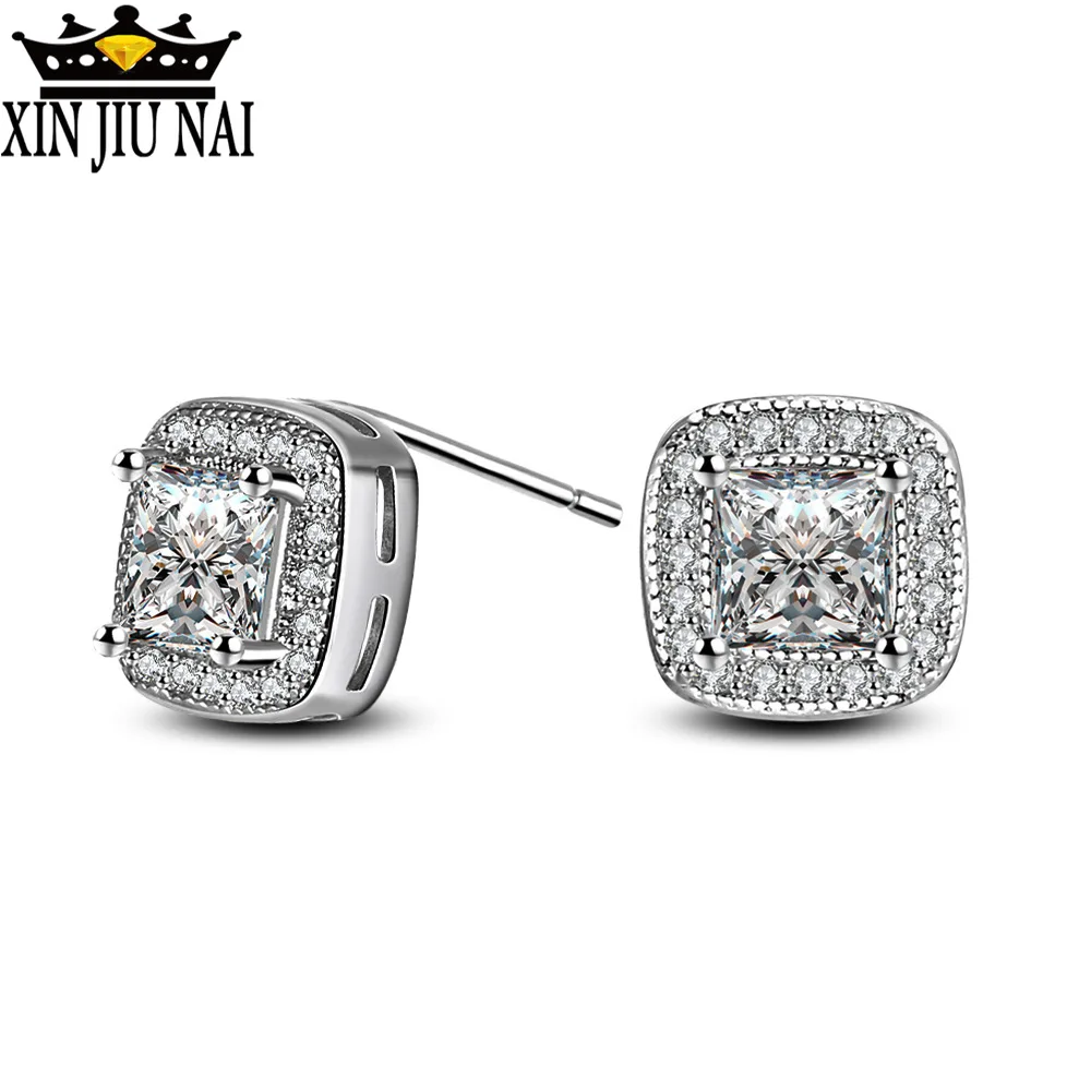 Женские серьги гвоздики из серебра 925 пробы с кубическим цирконием ювелирные