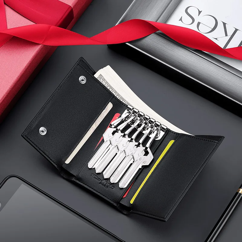 

William Polo leather key bag for men's lightweight small portable key manager large capacity soft canvas multifunctional key box