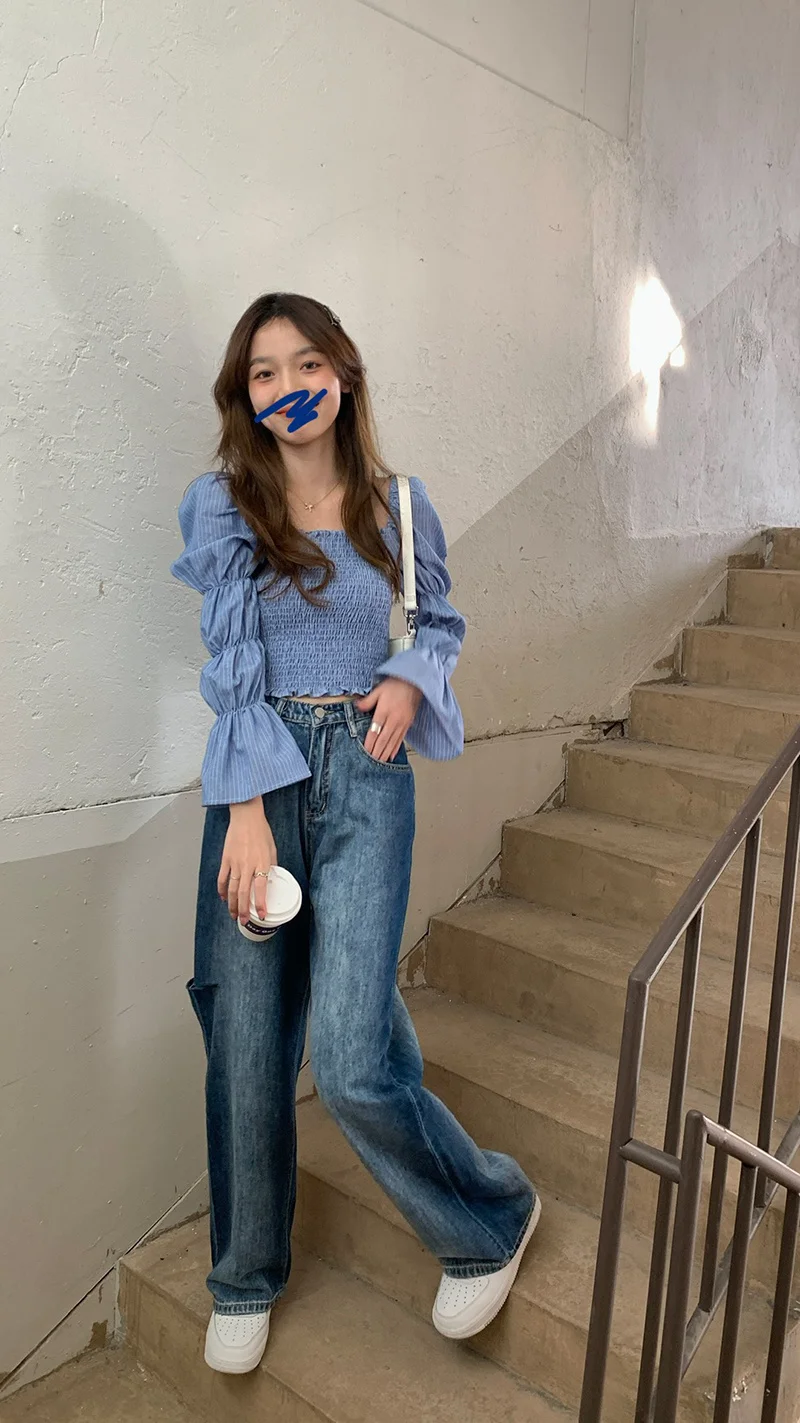 Джинсы женские с завышенной талией черные свободные повседневные Прямые Штаны