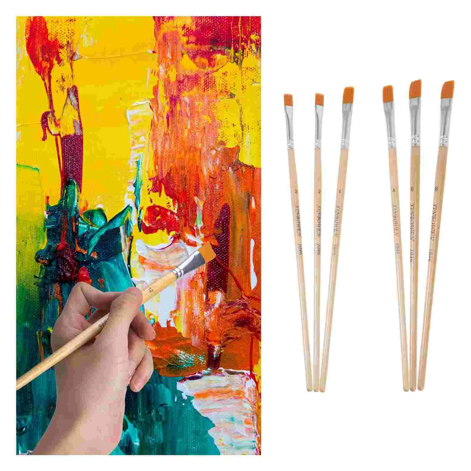 

12Pcs Paint Brushes Nylon Hair Brushes Art Flat Head Pens Painting Tool for Watercolor Oil Painting(Champagne)