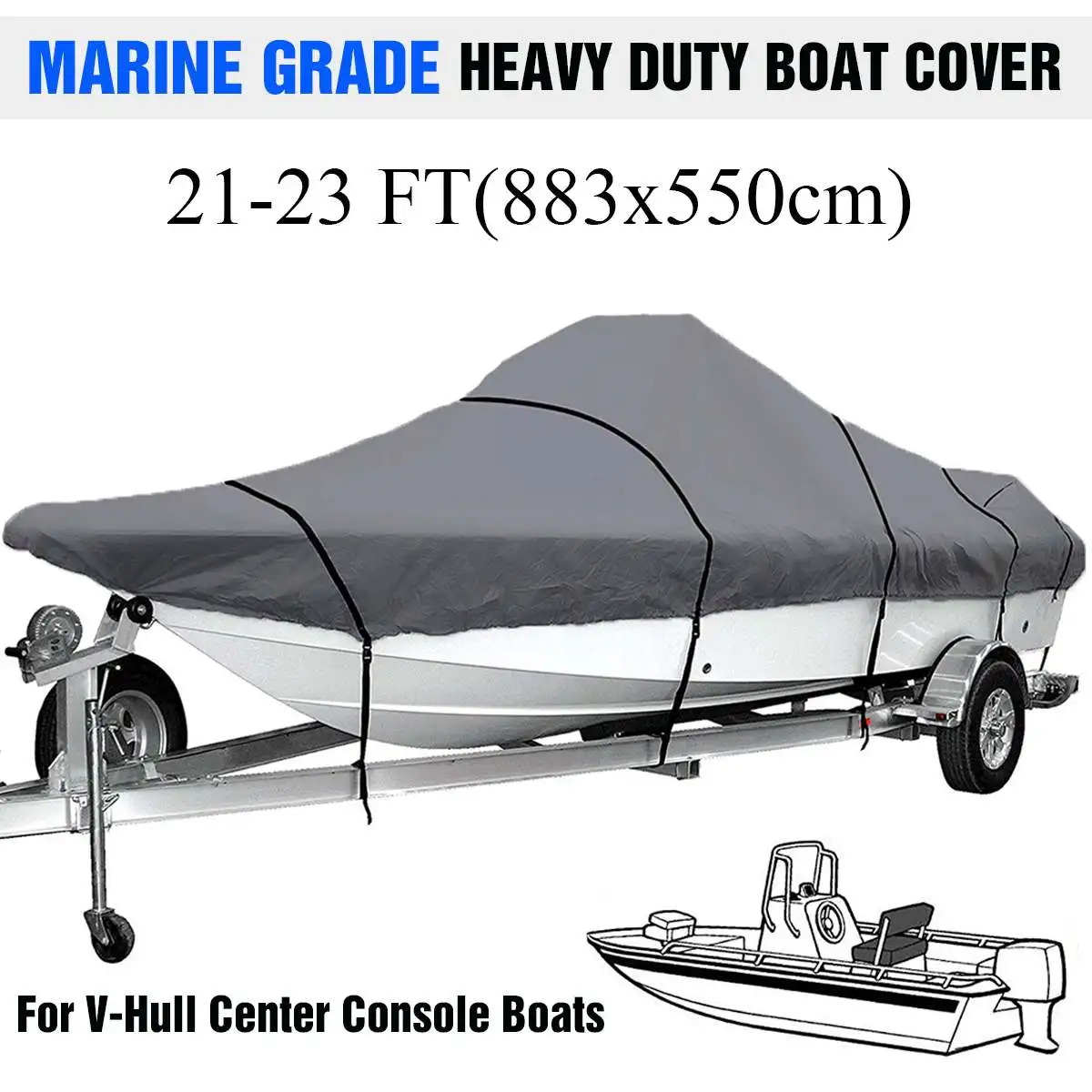 883x550cm 21-23ft 17-25FT водонепроницаемый чехол для лодки морской класса 210D Trailerable v-корпус рыболовный лыжный Солнцезащитный УФ-протектор для лодки швартовка - Цвет: 883x550cm 21-23ft