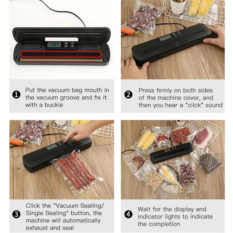 

Touch Vacuum Food Sealer Household Automatic Vacuum Sealing Machine Portable Kitchen Preservation Machine With 10pcs Vacuum Bags