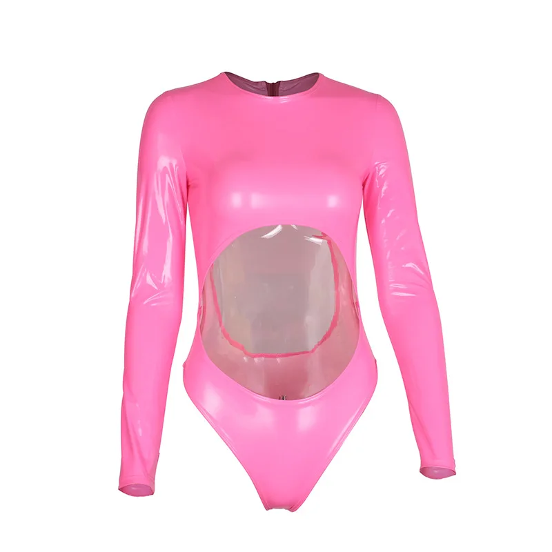 Shstyle открытые Розовые боди из искусственной кожи женские Сексуальные облегающие
