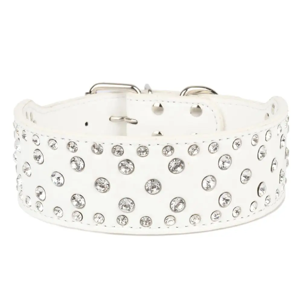 Ошейник для собак из искусственной кожи со стразами и заклепками регулируемый