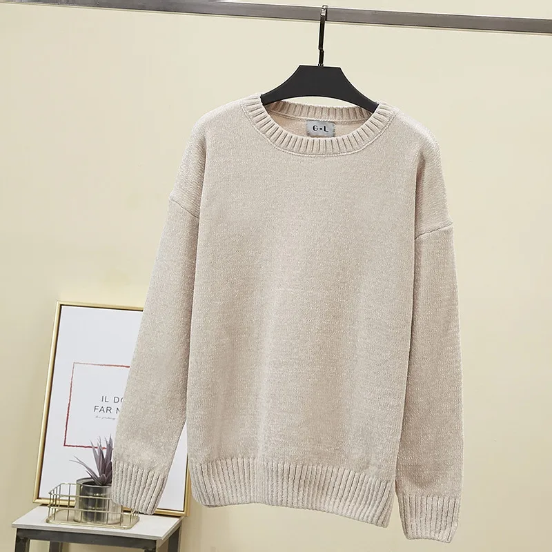 Новый теплый свитер из синели с круглым вырезом женские золотые бархатные теплые