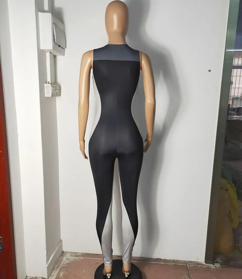 

Beyprern Women Fitness Zipper Up Patchwork Skinny Jumpsuits Summer Women Rompers One Piece Workout Clothes Sport Wear 2021 New