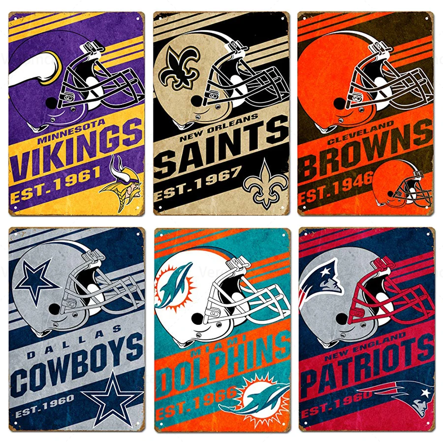 

Rugby Team Football Cap Tin Sign Retro Metal Plaques Wall Art Home Decoration Pub Cafe Restaurant Painting Iron Sign for Gifts