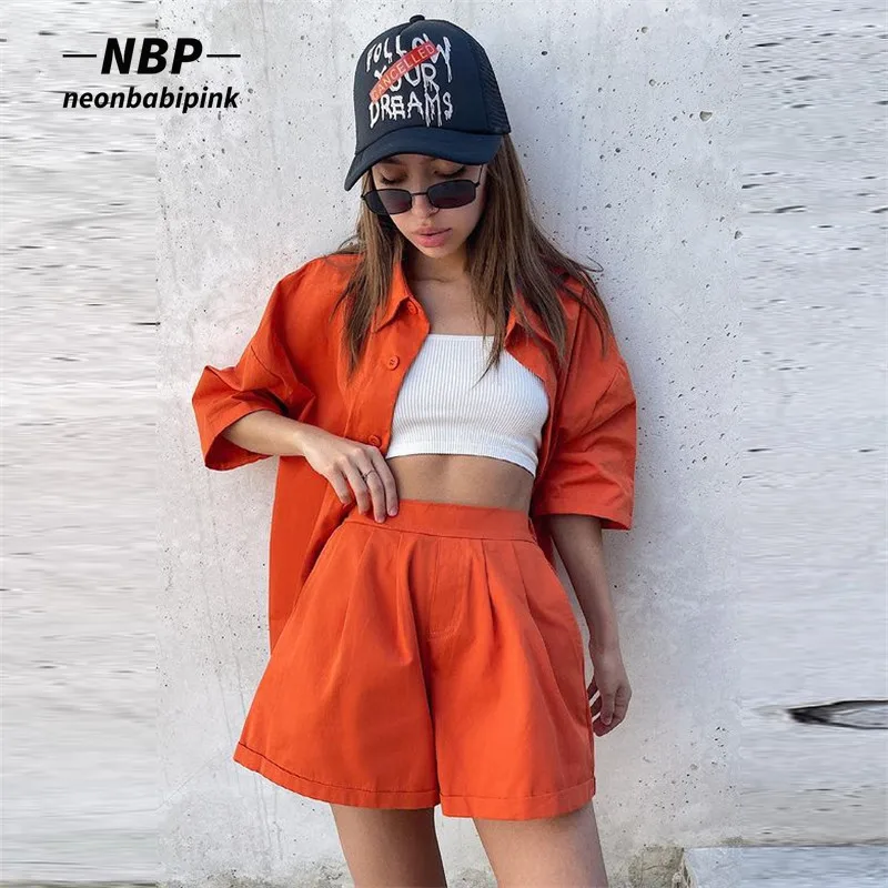 

Комплект одежды NEONBABIPINK из 2 предметов, модная Однотонная футболка, шорты, повседневные подходящие комплекты