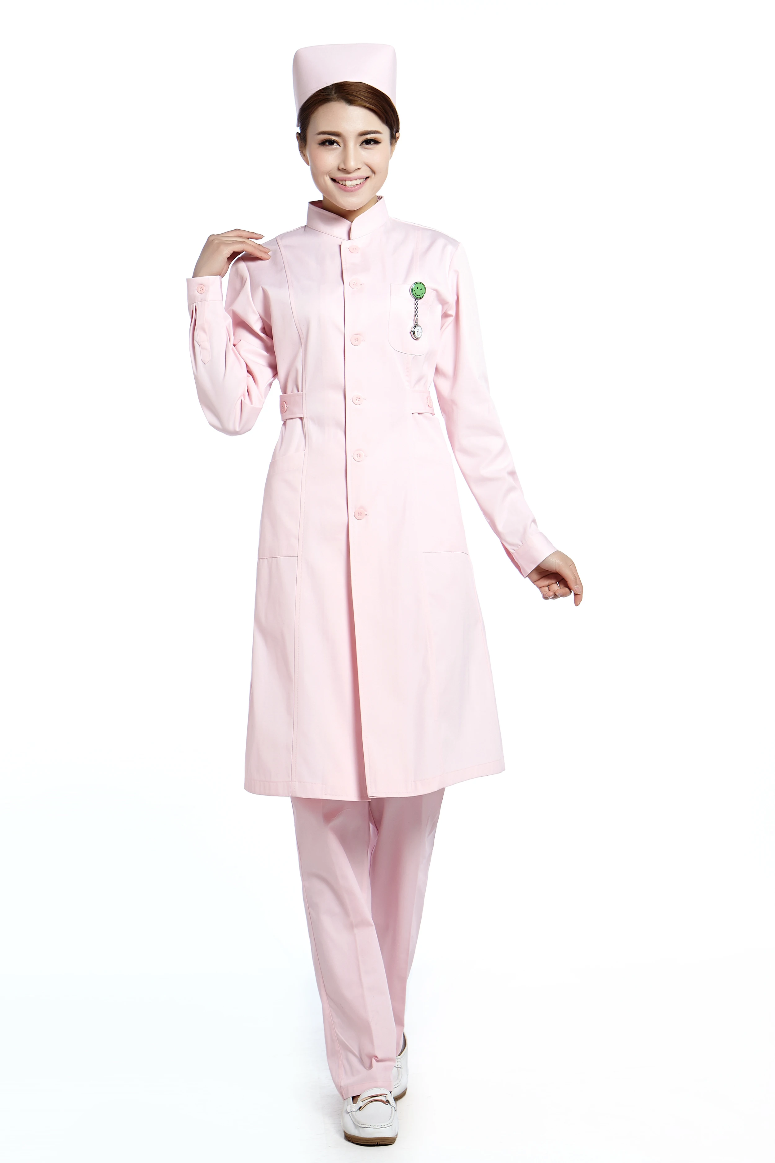 Розовый с длинным рукавом платье медсестры для медицинской рабочей одежды