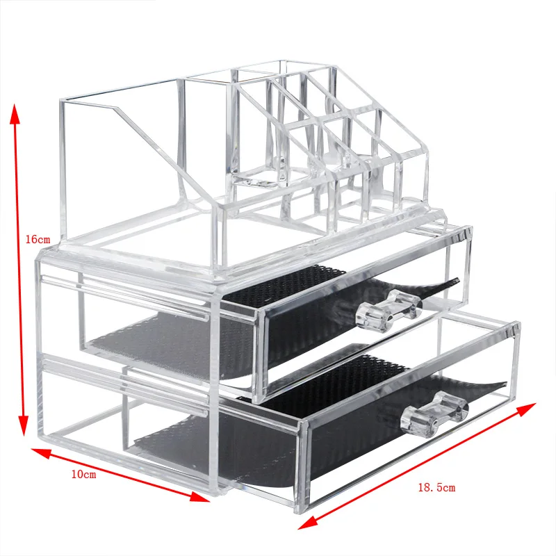 2 drawers with top Акриловый ящик для хранения ювелирных изделий, органайзер для макияжа, прозрачный Настольный органайзер, суперпозиционный футляр для хранения, футляр для макияжных кистей, Органайзер - Цвет: 2 drawers with top