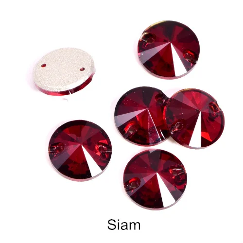 T208-Siam 40pcs AAAAA Quality 12mm Round Rivoli Glass Sew On Rhinestones Flatback Crystal Sewing Strass for DIY Wedding Dress B1248 - Цвет: T208-Siam