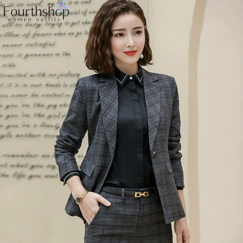 Костюм брючный женский в клетку модный офисный деловой костюм из 2 предметов с