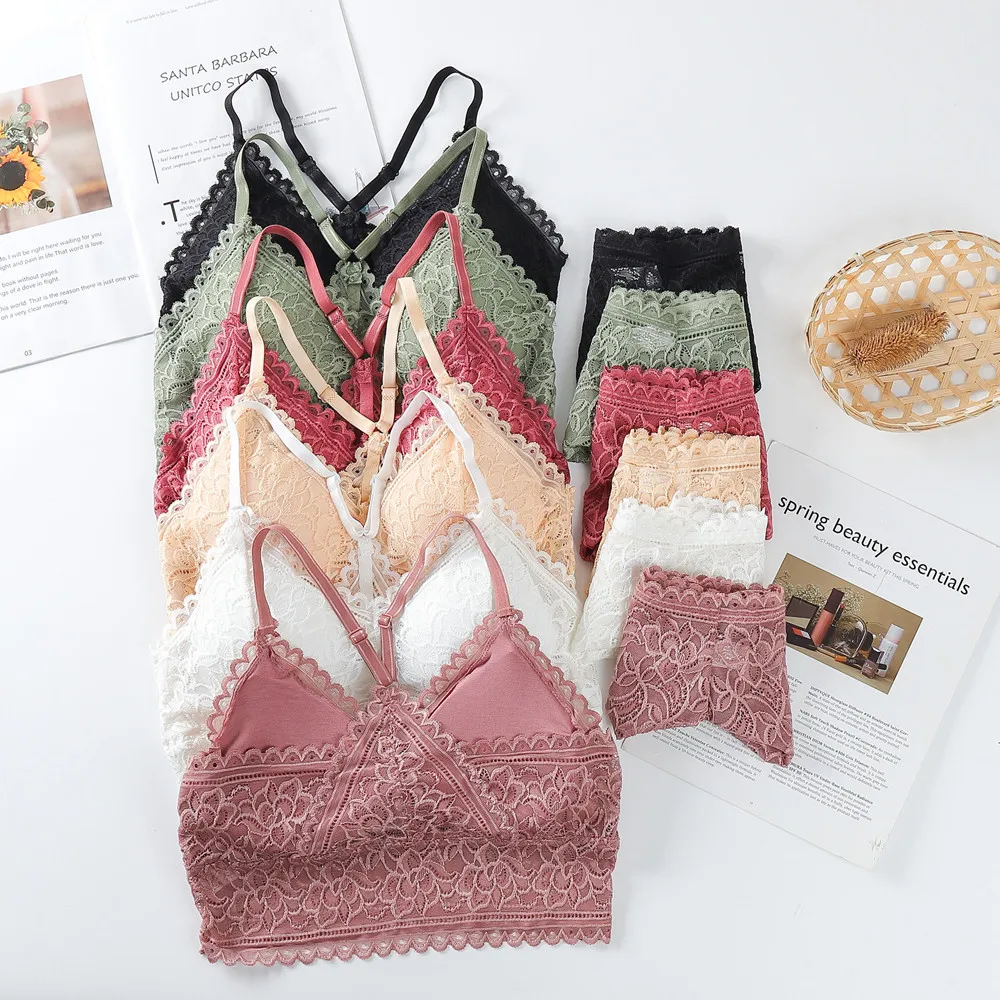 Women Lace Bra Sets Seamless Underwear Backless Vest Sexy Panties Lingerie Padded Bralette Ultrathin Briefs Female Intimates New