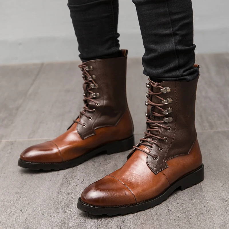 

Men's shoes new fashion handmade leather classic button boots low heel fashion casual formal boots outdoor warm walking shoes