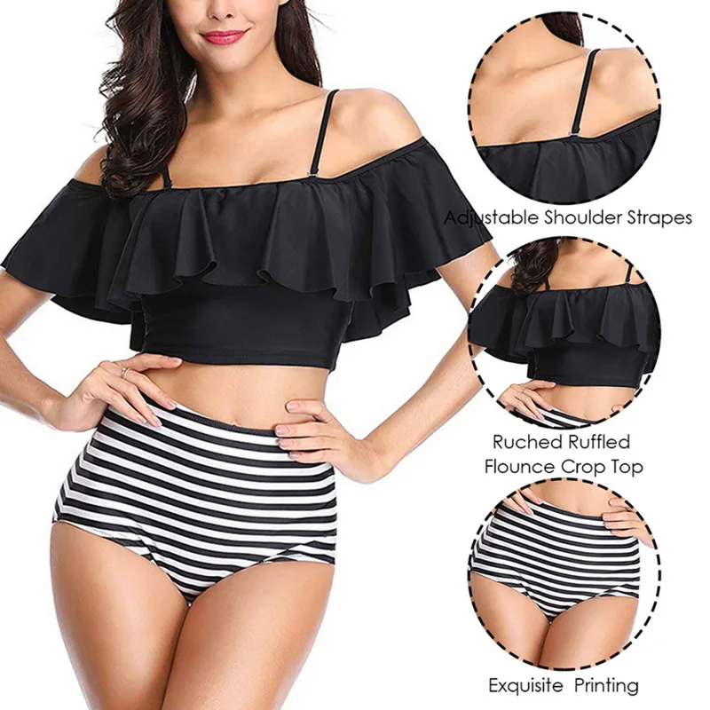 Женский купальник с высокой талией MJARTORIA винтажный купальный костюм в полоску