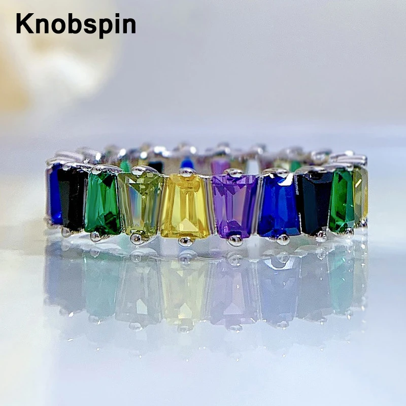 

Knobspin 100% 925 Sterling Silver Color Sparkling Full High Carbon Diamond Rings For Women Wedding Party Fine Jewelry Wholesale