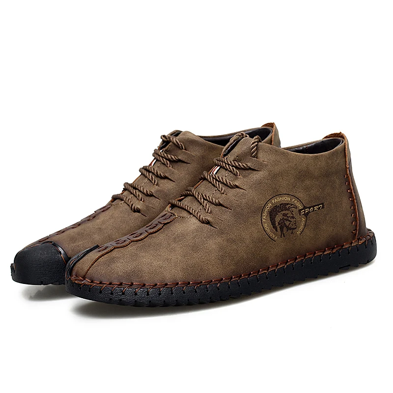 Winter Soft Leather Male Loafers Fashion Warm Casual Men Shoes Waterproof Lace-Up Snow Boots Moccasins Ankle HC-409 | Обувь