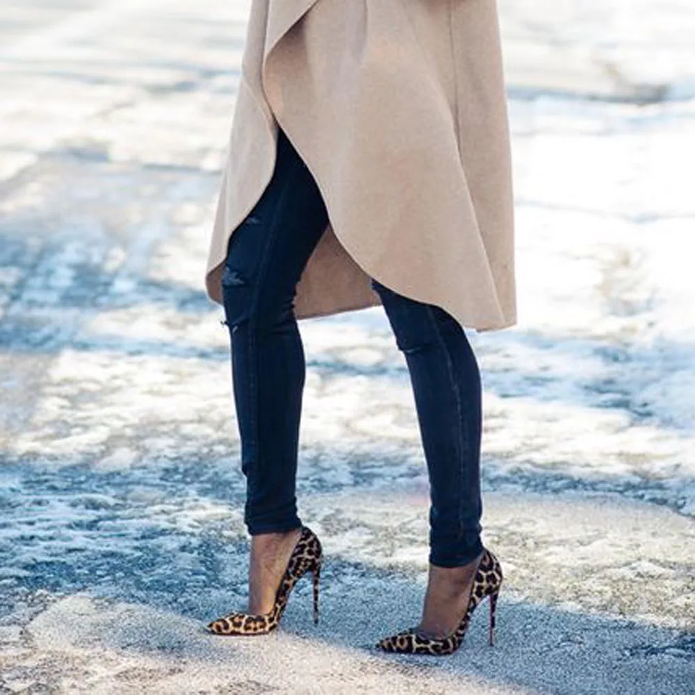 

WEIBATE High Heels Shoes Women Pumps Flock Leopard Print Sexy Stilettos 10 12cm Party Heeled Designer Shoes Plus Big Size 10