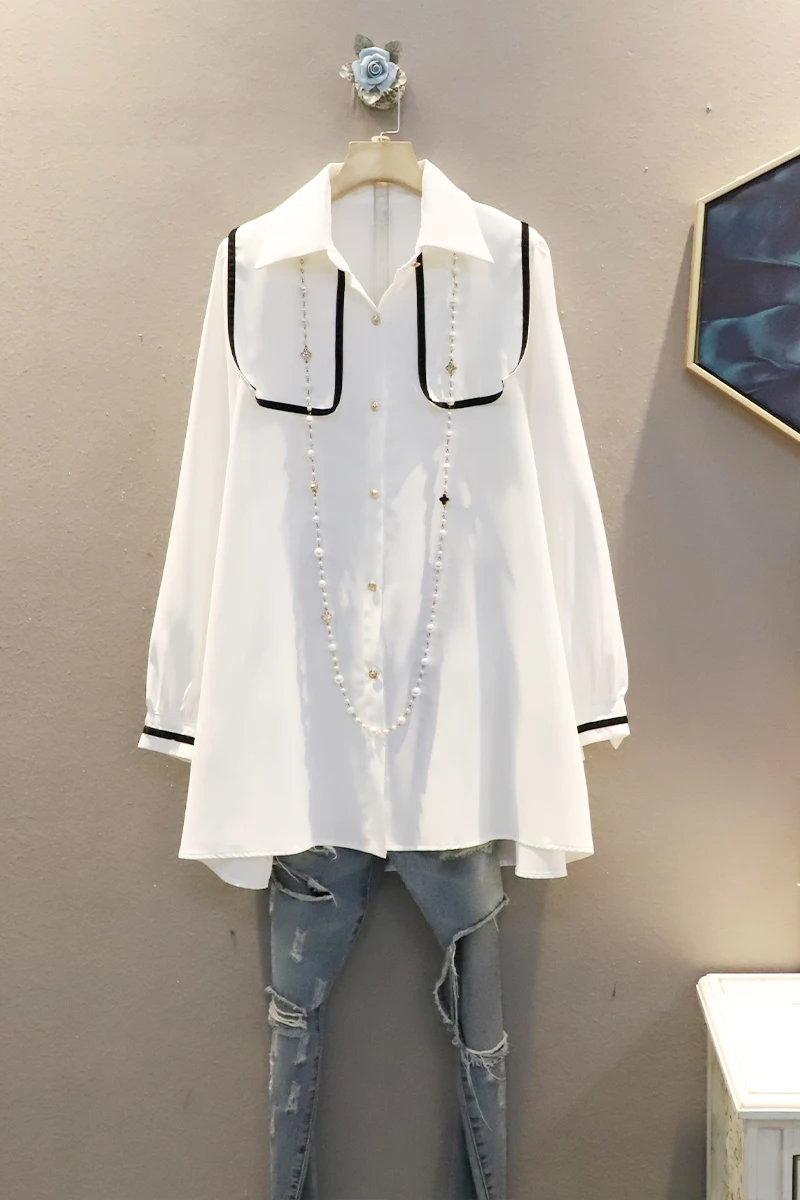 

QING MO Black White Women Spring Blouse 2021 Women Casual Solid Blouse Female Temperament Blouse ZQY6541