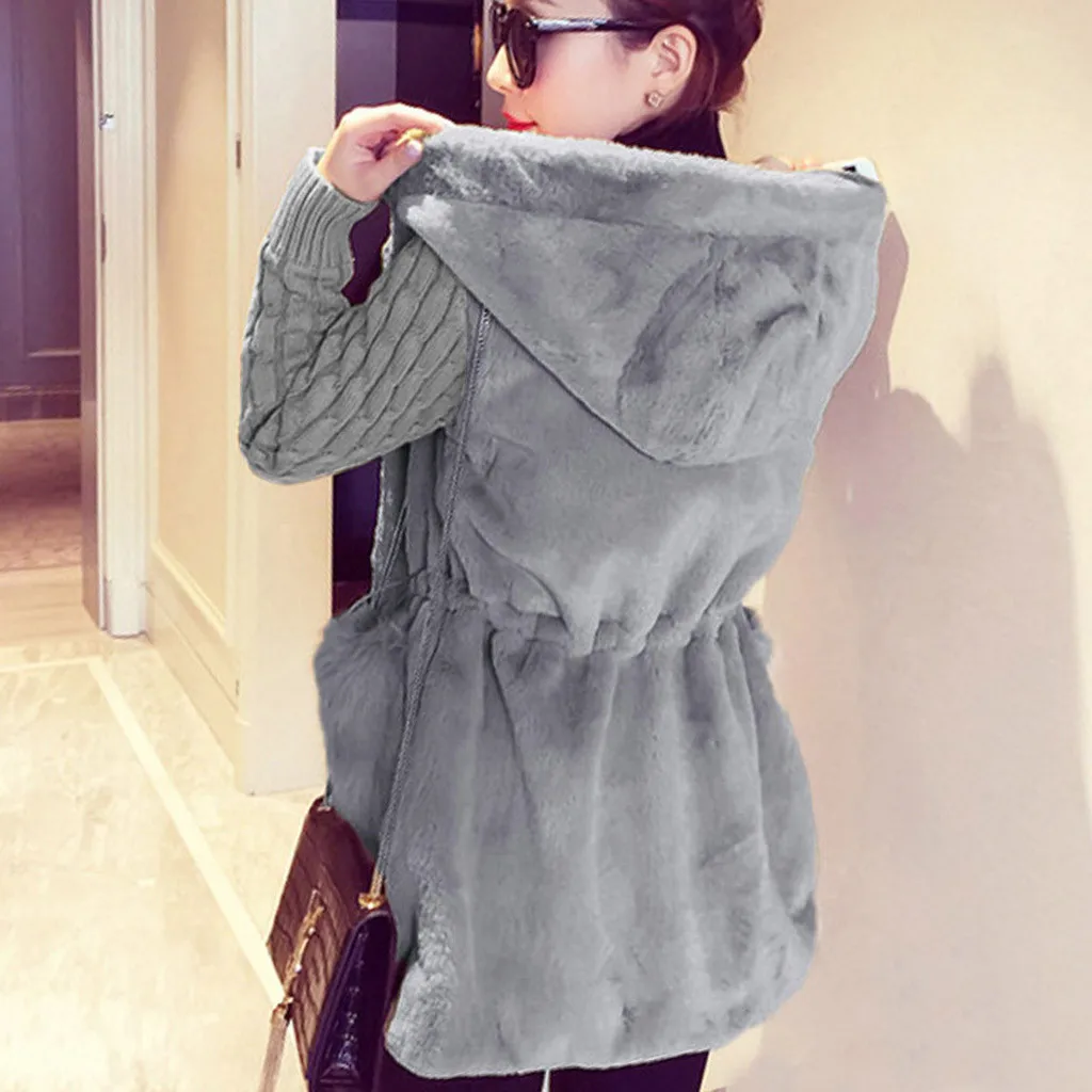 Элегантное женское пальто из искусственного меха осень зима 2018 теплая мягкая