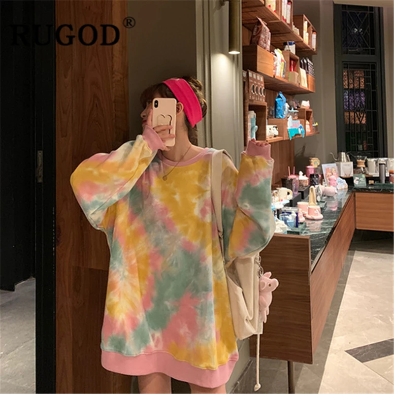 RUGOD/ Новое поступление, Осенний специальный свитер для женщин, с круглым вырезом, с галстуком-красителем, длинная Кофта свободного кроя, модная женская одежда harajuku