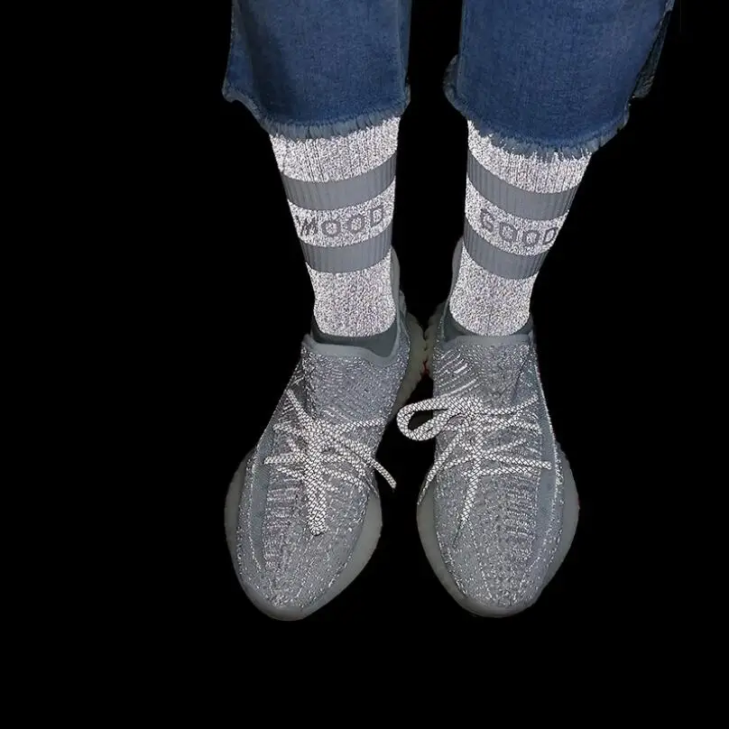 Quick Dry Cycling Neon Reflected Crew Sock Women Men Bright Striped Sport Socks Letter Embroidered Reflective Ankle Socks