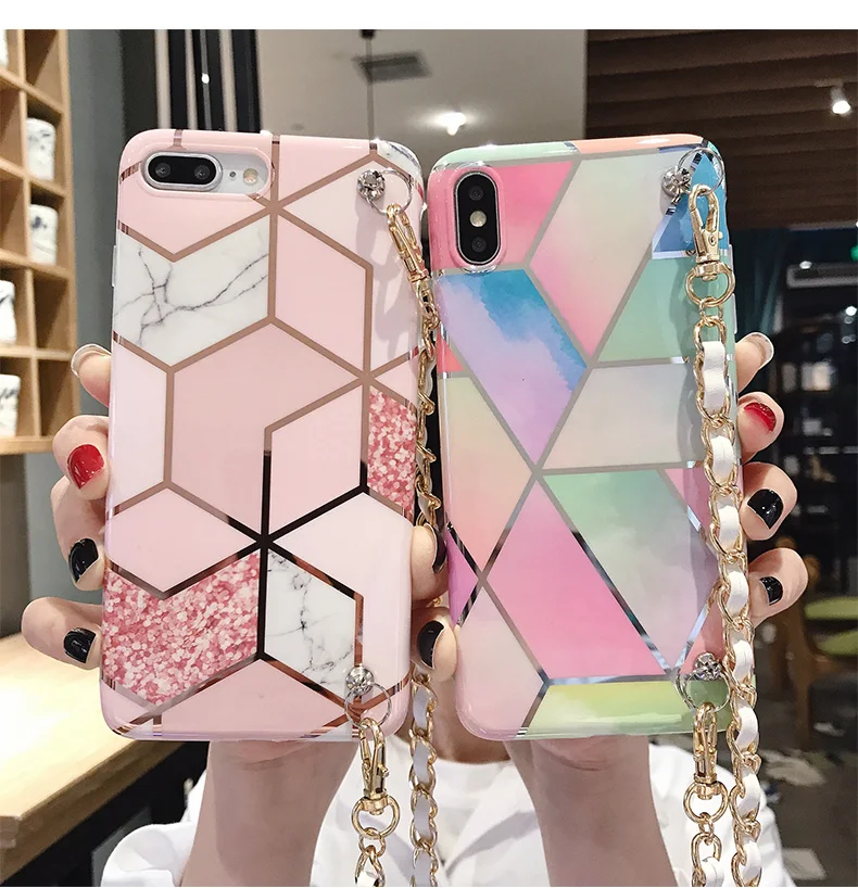 Разноцветный чехол для телефона с длинной цепочкой и ожерельем для iPhone 11 PRO XS MAX XR X 8 6 plus samsung S10 S9 S8 Plus