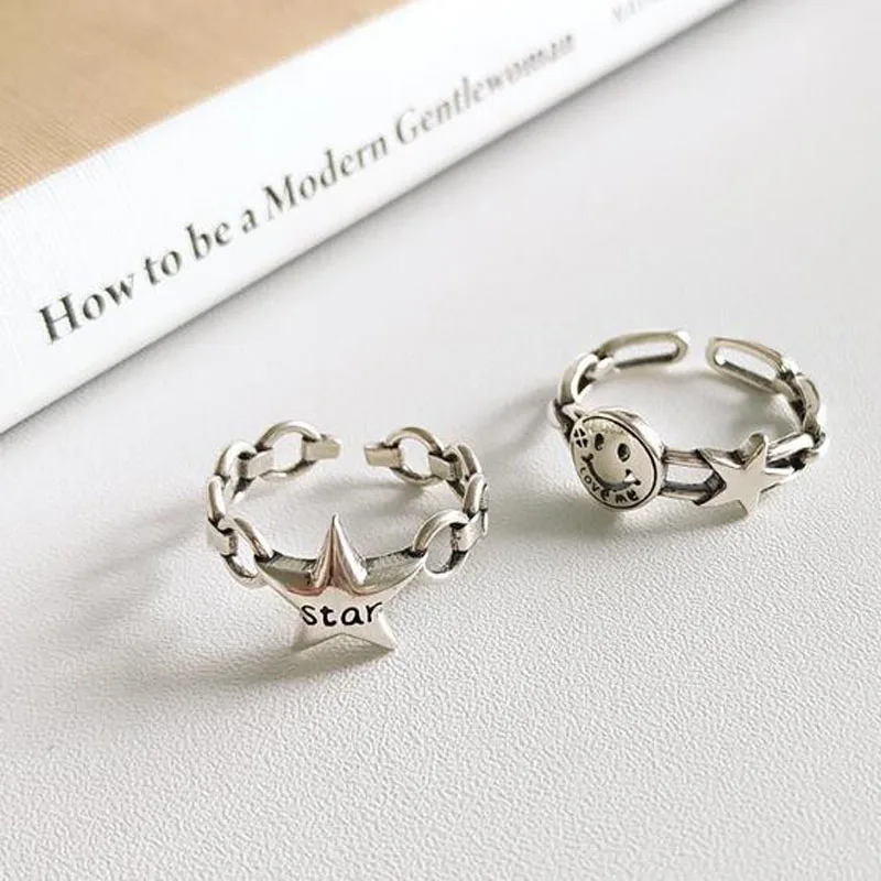 Женское винтажное серебряное кольцо открытое двойное в ретро стиле со звездами
