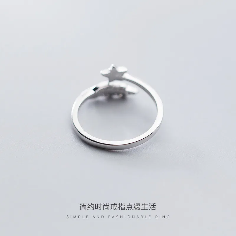 WANTME Cute Opening Adjustable Feather Pentagram Star Rings for Women Real 100% 925 Sterling Silver Minimalist Jewelry Accessory | Украшения