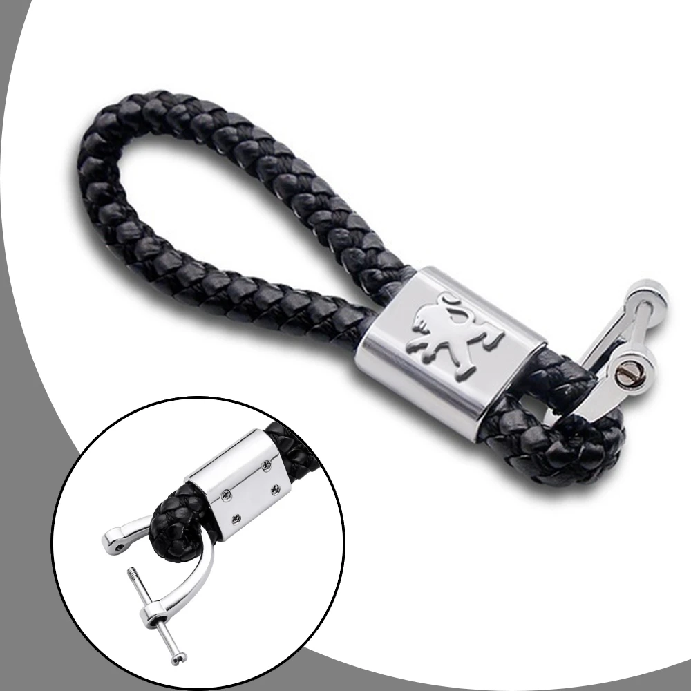 

Car Styling Key Chain Key Ring Leather Emblem Braided Rope Keychain For Peugeot 206 207 307 3008 2008 308 408 508 301 208