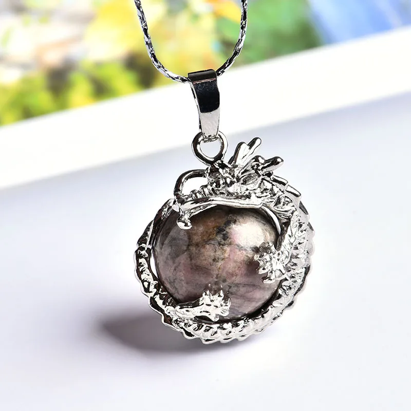 rhodochrosite 1 шт. натуральный Кристальный Дракон шар пара кулон минеральные ювелирные изделия Guardian благородная Мода кулон ожерелье DIY подарок ювелирные изделия - Цвет: rhodochrosite