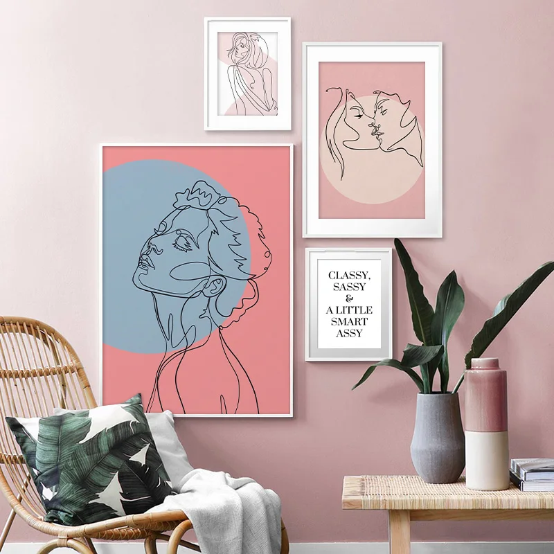 

Abstract Couple Kiss Line Drawing Poster Canvas Painting Wall Art Minimalist Print Nordic Picture Modern Living Room Home Decor