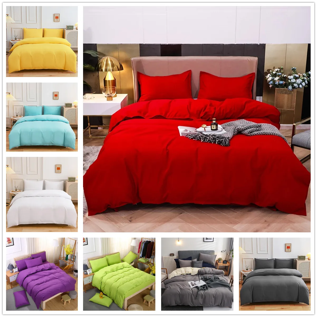 

Red Duvet Cover Set Skin-friendly Polyester Home Bedclothes Guest Room Quilt Cover Pillowcase Sheet Adults Twin Size Bedding Set